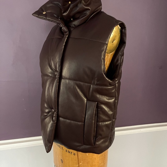 Nanushka Vegan Leather Modern Puffer Vest in AubergineFeels like BUTTAH! - Picture 4 of 12